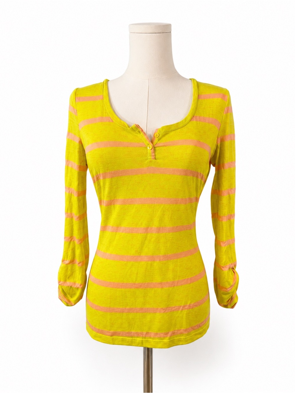 Roxy Yellow Pink Striped Henley Top Long Sleeve Casual Surf Beachy Small PacSun